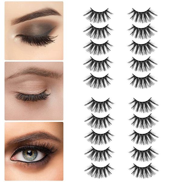 Sibba Pestañas Postizas de Múltiples Capas 10 Pares de Pestañas Postizas 25 mm Visón Sintético Wispy Largo Grueso Tira Esponjosa Maquillaje Ojos Paquete PestañAs para Cosplay Herramientas de Belleza Embalaje Deteriorado on Sale