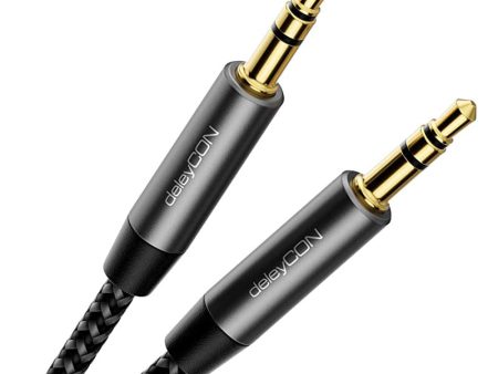 Deleycon 0, 5m Nailon 3, 5mm Cable Jack AUX Audio Estéreo Cable de Nailon Conector Metálico Móvil Smartphone Tablet Auriculares HiFi Receptor - Negro Embalaje Deteriorado Online